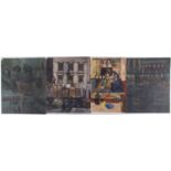 English School, 20th centurycollection of eight mixed media on paper depicting scenes in markets and