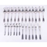 A set of six continental white metal teaspoons together with a matching set of twelve silver