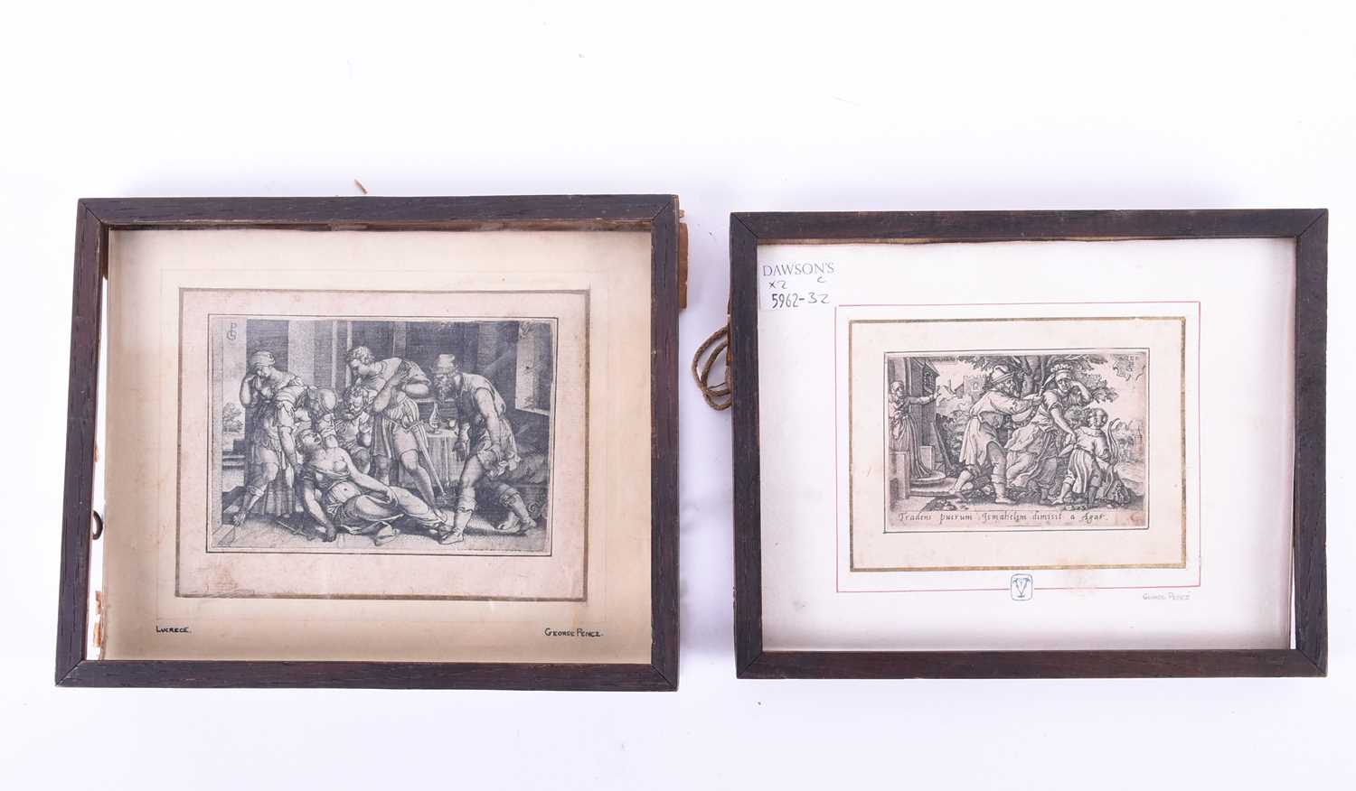 George Pencz ( 1500 - 1550), 'Abraham & Agar' & 'Lucrece', two copper engravings, 5.9cm x 8.5cm &