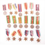 A collection of WWII medalscomprising: six Defence Medals, three 1939-1945 War Medals, an Atlantic