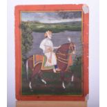 Indian school, 19th century, Royal Prince on horse, before a river and landscape, within yellow