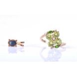 A 9ct yellow gold, diamond, peridot, and chrome diopside ringof floral cluster form, the crossover