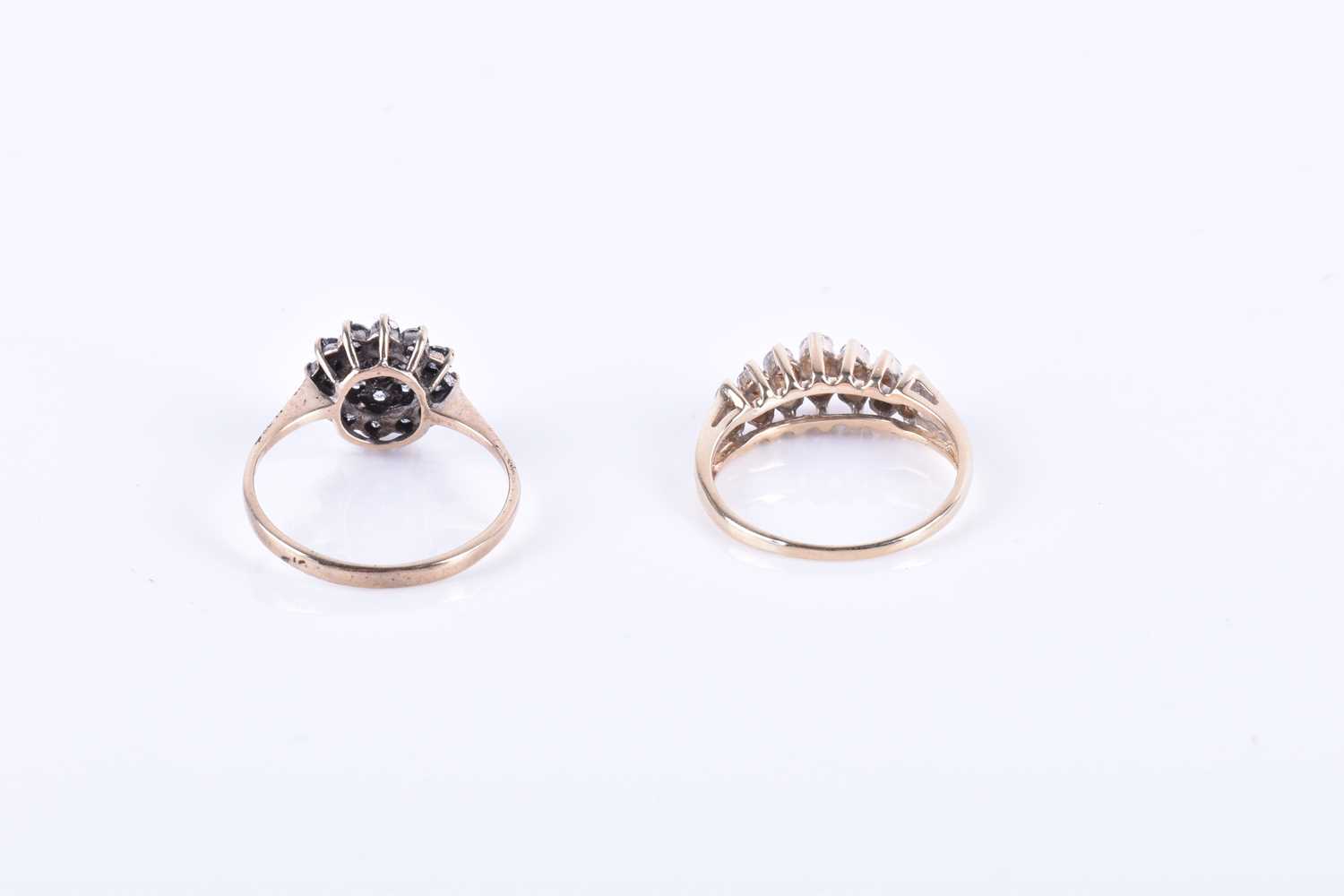 A 9ct yellow gold and diamond cluster ringsize M 1/2, together with a 14k yellow gold ring step- - Image 4 of 4