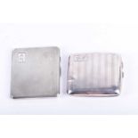 Two silver cigarette cases each of rectangular form, initialed and with engine turned decoration,