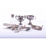 An assortment of hallmarked silver items and flatware, to include a Georgian silver sauce ladle,