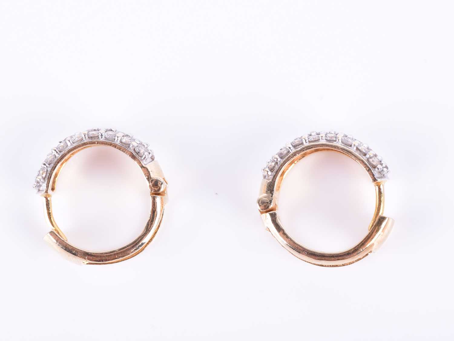 A pair of yellow metal and diamond Creole-style earringspave-set to front of hoop with round - Image 5 of 5