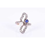 A diamond, sapphire, and pearl ribbon-twist ringthe bow-shaped mount set with old-cut diamonds, a