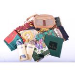 A ladies Gucci shoulder bag, together with a collection of silk scarves, 2 x Gucci, 2 x Liberty, 3 x