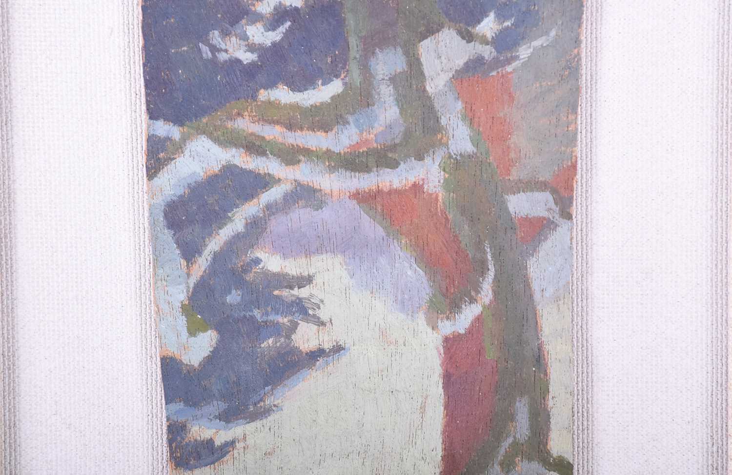 Modern British School, c.1940, Roof Study and Snowy Tree Study, a pair, oils on panel, 13 x 11.5cm & - Image 2 of 5