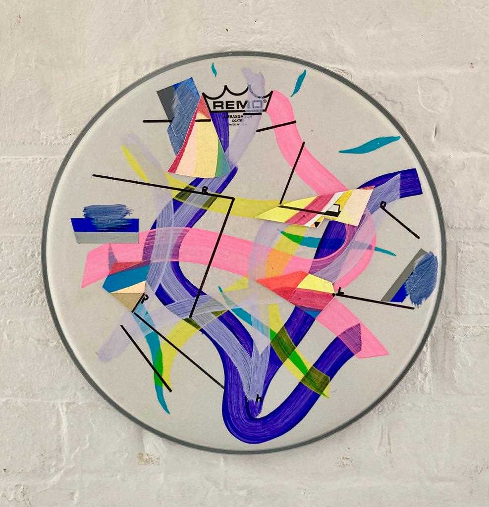 Danny Rolph (born 1967) British 'EJ 2020', a contemporary abstract painted Remo drumhead, signed - Image 2 of 2