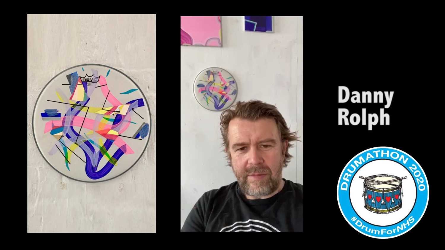 Danny Rolph (born 1967) British 'EJ 2020', a contemporary abstract painted Remo drumhead, signed