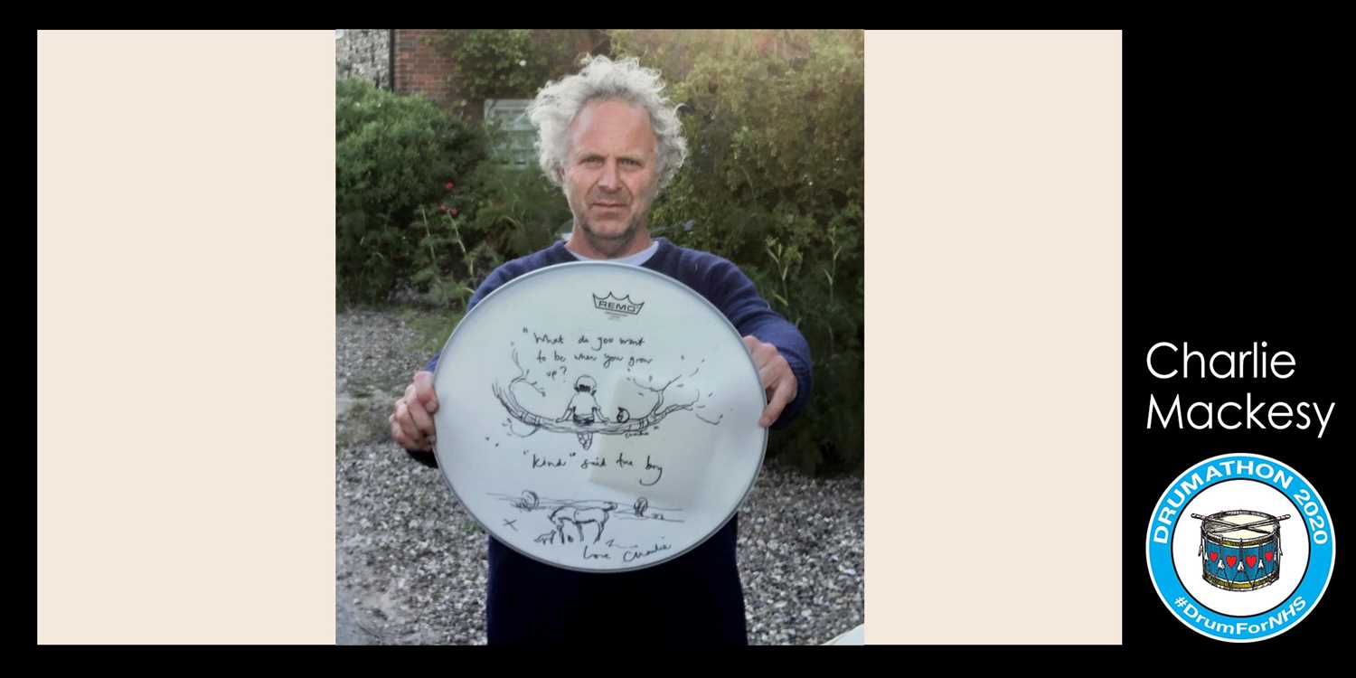 The Artist Charlie Mackesy 'When I Grow Up' on EPK's signed drum head Charlie has penned a classic