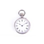 A Victorian silver pocket watch by Longines, the white enamel dial with black Roman numerals, the