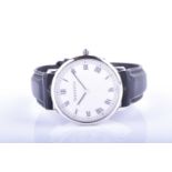 A Tiffany & Co stainless steel quartz wristwatch, the white dial with black Roman numerals, in a