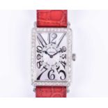 A Franck Muller Long Island 18ct white gold and diamond wristwatch, the rectangular engine turned