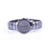 A Rado Jubile Diastar ladies black polished wristwatch, the minimalist dial with small diamond