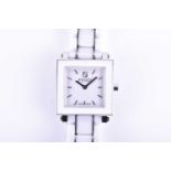 A Fendi ladies white and stainless steel wristwatch, the square white dial with baton indices, on