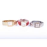 A collection of three Raymond Weil ladies watches, comprising a gilt metal watch with white dial,