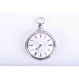 A George IV silver pair cased pocket watch by David Mortimer of Hereford, the white enamel dial with