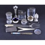 A small collection of silver, comprising a pair of late Victorian salts, James jay, London 1897, a