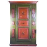 A 20th century pine French style armoire, with painted front, 195 cm high x 43 cm x 134 cm.
