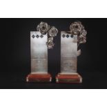 Two late 20th century silver ingot-shaped presentaion awards, London 1981 and 1983 by 'GT', each