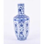 A Chinese blue and white vase, the straight neck decorated with lotus and fronds, the shoulder