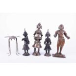 A group of three South East Asian white metal figure of musicians, a white metal insect, character