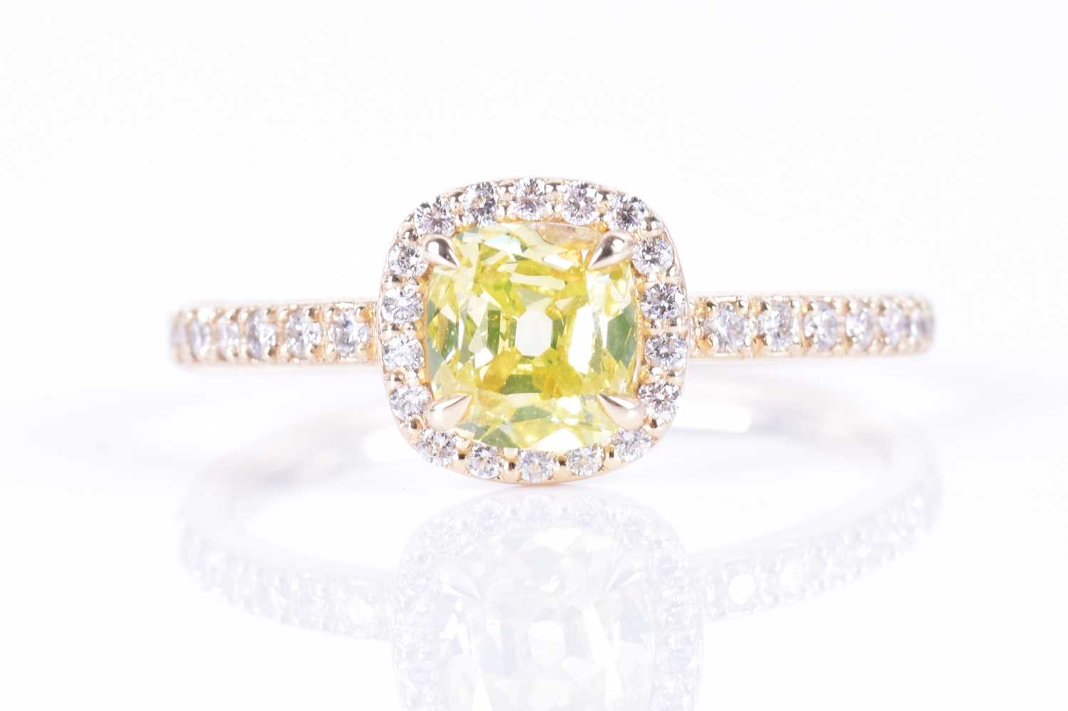 A 14ct yellow gold and yellow diamond halo ringset with a cushion-cut natural fancy intense yellow - Image 7 of 7