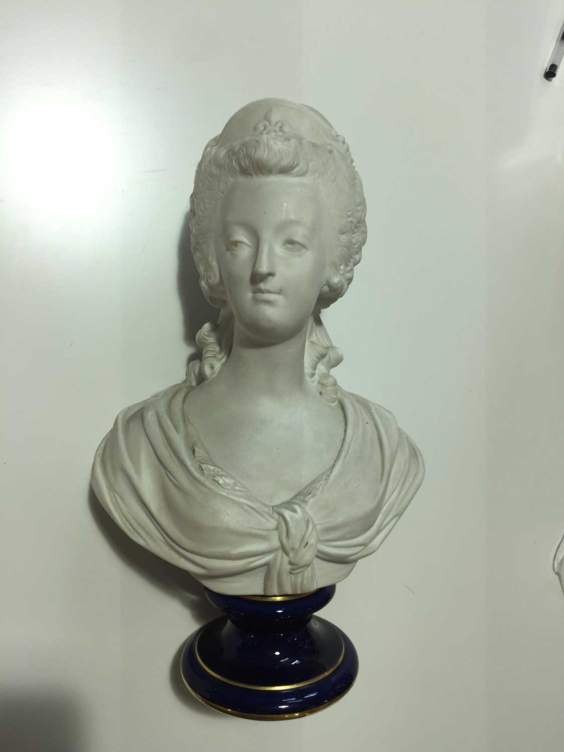 A Sevres biscuit porcelain bust of Marie Antoinette, inscribed marks to reverse, raised on a - Image 13 of 19