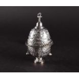 A Dutch 18th century silver thurible / censer, with extensive repoussé foliate decoration, the