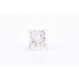 A loose princess-cut diamond of approximately 1.26 caratsapproximate clarity I2-3, H/I colour.