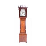 A late 18th century longcase clock, the painted dial with 30 hour movement chiming on a bell, the