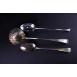 A Geo III silver ladle, Thomas Evans, london 1787, with shell shape bowl and bright stem, the