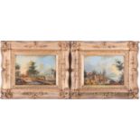 19th century Continental School Two gilt framed landscape scenes, both depicting Continental town