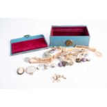 A small group of vintage costume jewellery, including a paste necklace and bracelet, faux pearl