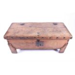 A 19th century Zanzibar type seamans chest, with chip carved decoration and handmade nails with