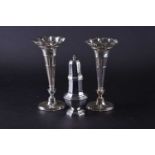 A pair of Edwardian silver posy holders, Sheffield 1904, by Walker and Hall, of trumpet from with