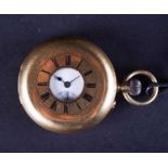 A Continental 18ct gold case half hunter pocket watch, the outer case with blue enamel numerals, the