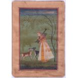 Indian Malwa School, 18th/19th century, a lady with sitar beneath a blossoming tree being greeted by