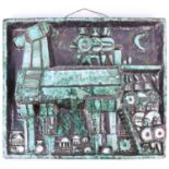 'Cseko'?, a modernist earthenware abstract rectangular wall plaque, with relief decoration of a