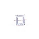 A pale blue gemstone cocktail ringpossibly aquamarine, set with a mixed rectangular-cut stone,