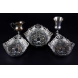 A graduated set of three Edwardian oval silver dishes, London 1903 and 1904, by Charles Edwards,