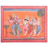 Indian School, 19th century, Vishnu being greeted by Brahma, Krishna, Shiva and Rama, flanked by