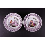 A pair of Meissen Marcolini period (1774-1814) reticulated cabinet plates, hand-painted with