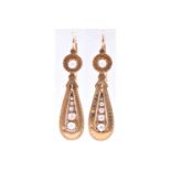 A pair of late 19th / early 20th century 18ct yellow gold and pearl earringsof tapered drop form,