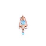 An Art Nouveau 9ct rose gold and turquoise pendant, the stylised symmetrical mount of tapered