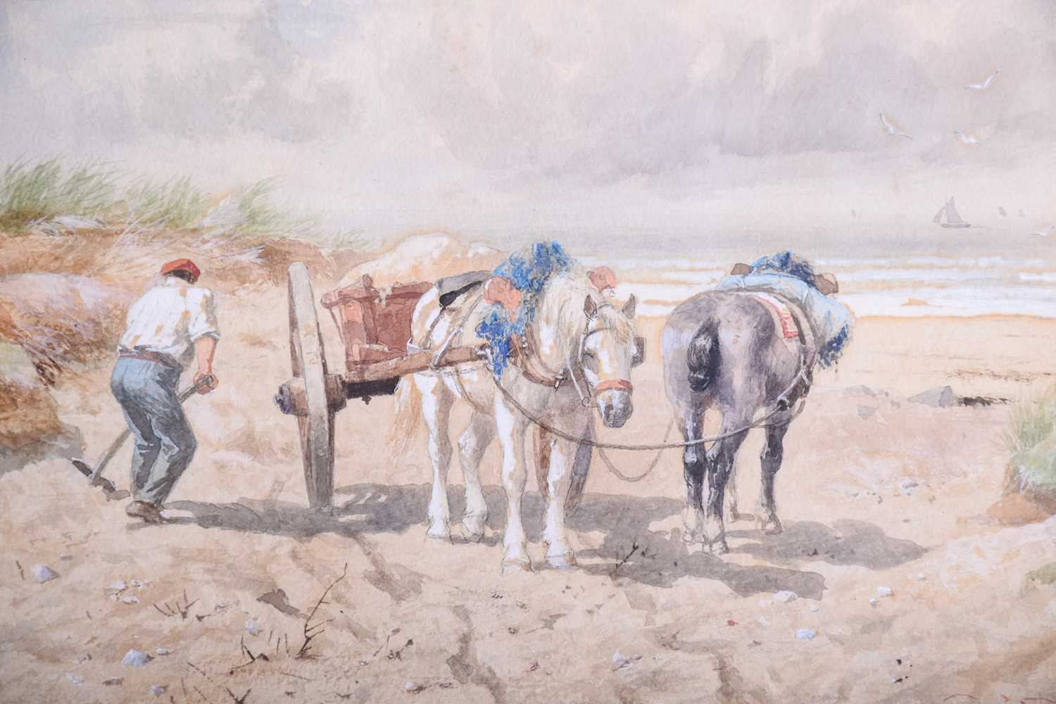 Richard Beavis RWS (1823-1896) British 'The Sand Cart' being loaded, Pas de Calais, a scene of a - Image 4 of 5