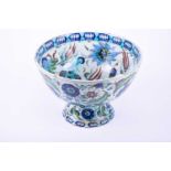 A late 19th century Italian Cantagalli iznik pedestal bowl, painted in polychrome enamels on a white