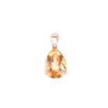 A diamond and citrine drop pendant, set with a pear-cut citrine beneath an open hoop suspension loop